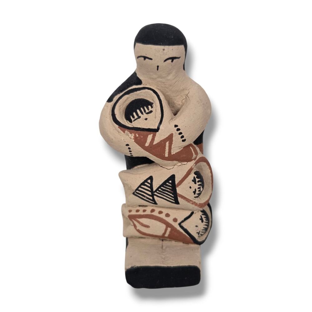 Vintage Pueblo Pottery Mini Storyteller Figurine Jemez MC Signed Native American